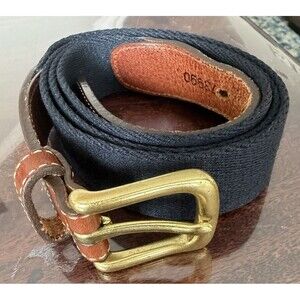 L.L. Bean Navy Surcingle Full Grain Leather Belt Brass Buckle USA Made Size 44